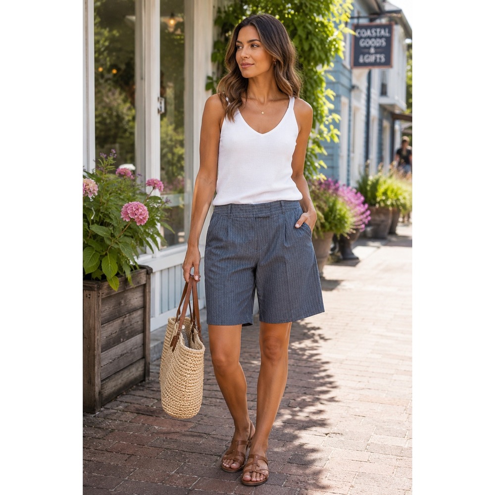 Mixit Pinstripe Bermuda Shorts Gray Blue Long Inseam Size 12